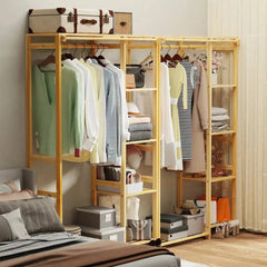 Bamboo Garment Rack with Shelves and Curtain | Bedroom | Luvasmr - Satisfyingly Organised