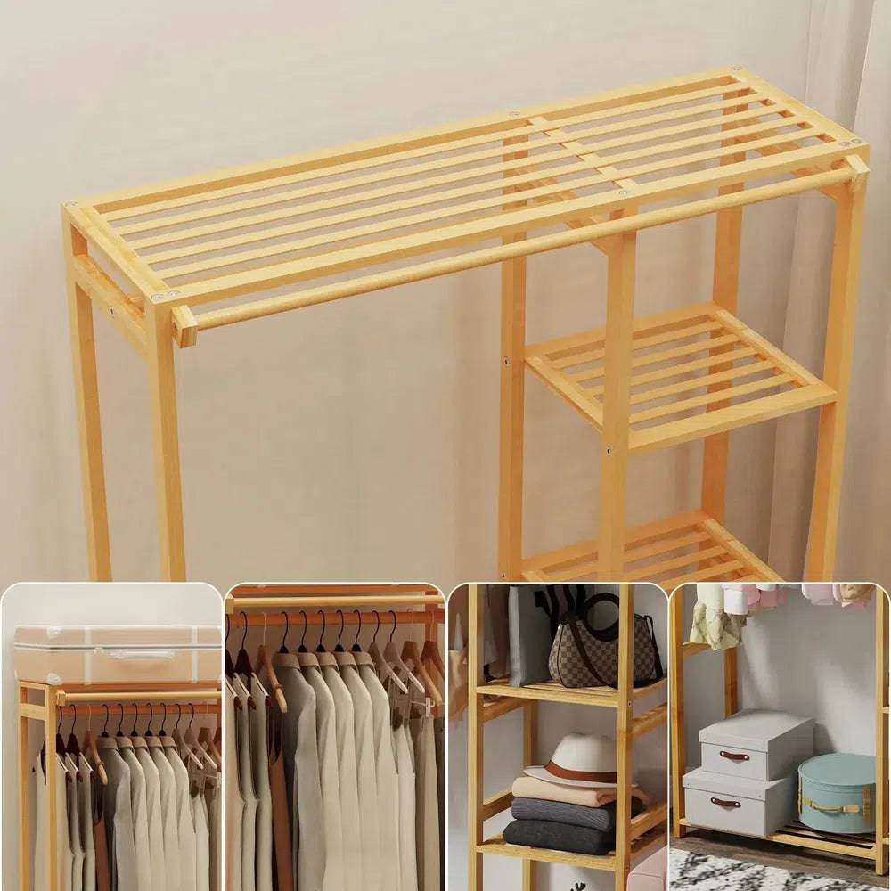 Bamboo Garment Rack with Shelves and Curtain | Bedroom | Luvasmr - Satisfyingly Organised