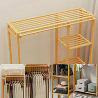 Bamboo Garment Rack with Shelves and Curtain | Bedroom | Luvasmr - Satisfyingly Organised