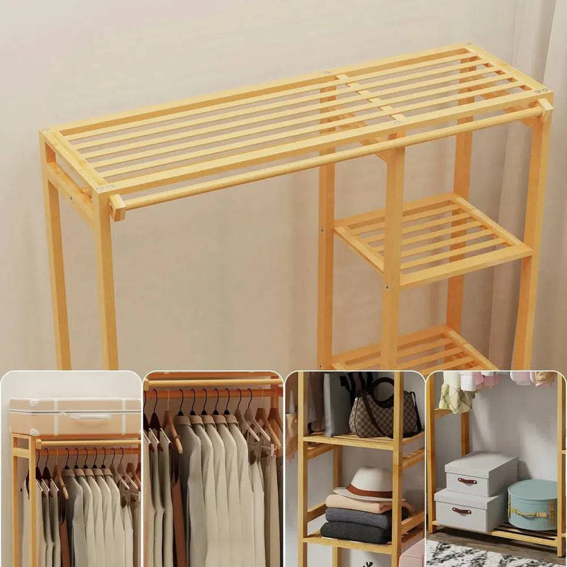 Bamboo Garment Rack with Shelves and Curtain | Bedroom | Luvasmr - Satisfyingly Organised