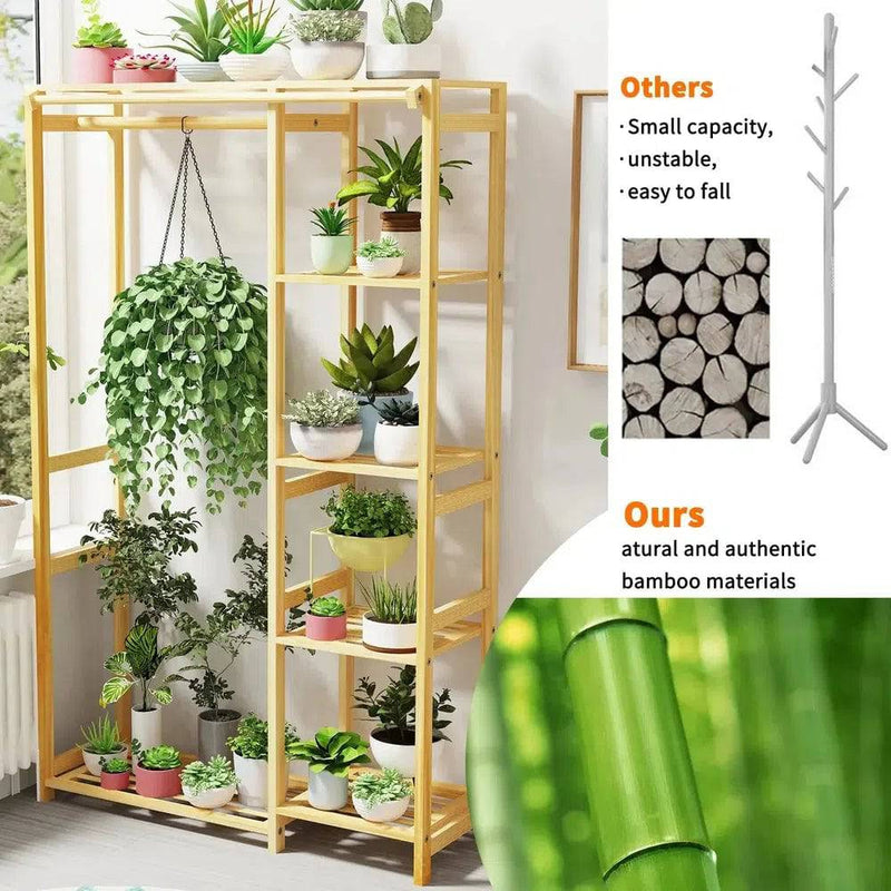 Bamboo Garment Rack with Shelves and Curtain | Bedroom | Luvasmr - Satisfyingly Organised