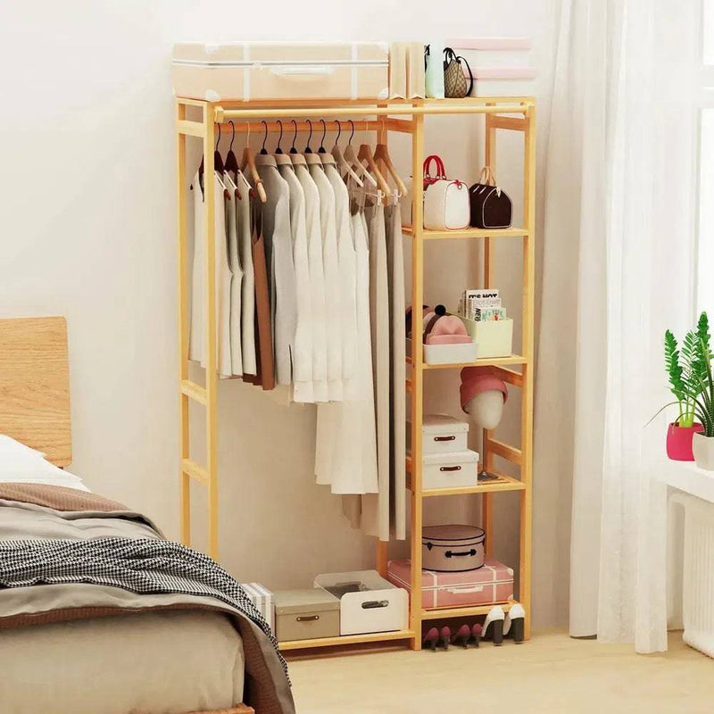 Bamboo Garment Rack with Shelves and Curtain | Bedroom | Luvasmr - Satisfyingly Organised