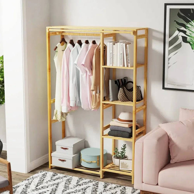 Bamboo Garment Rack with Shelves and Curtain | Bedroom | Luvasmr - Satisfyingly Organised