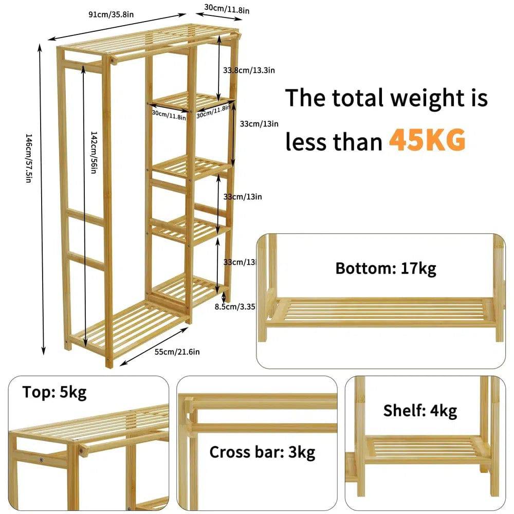 Bamboo Garment Rack with Shelves and Curtain | Bedroom | Luvasmr - Satisfyingly Organised