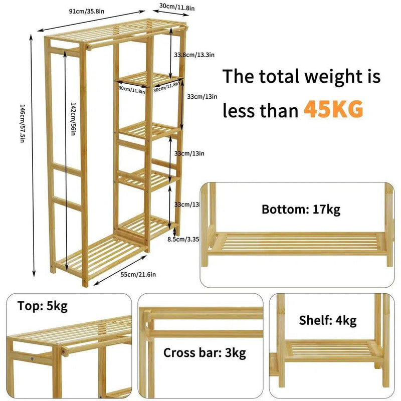 Bamboo Garment Rack with Shelves and Curtain | Bedroom | Luvasmr - Satisfyingly Organised