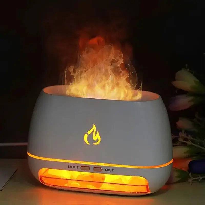 Mini Ultrasonic Flame Aroma Diffuser with soothing mist and flame effect for aromatherapy.