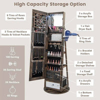 GOFLAME 360° Rotating Jewelry Armoire Full Length Mirrored Freestanding Makeup Cabinet |  | Luvasmr - Satisfyingly Organised
