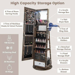 GOFLAME 360° Rotating Jewelry Armoire Full Length Mirrored Freestanding Makeup Cabinet |  | Luvasmr - Satisfyingly Organised