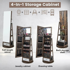 GOFLAME 360° Rotating Jewelry Armoire Full Length Mirrored Freestanding Makeup Cabinet |  | Luvasmr - Satisfyingly Organised