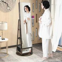 GOFLAME 360° Rotating Jewelry Armoire Full Length Mirrored Freestanding Makeup Cabinet |  | Luvasmr - Satisfyingly Organised