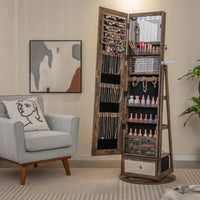 GOFLAME 360° Rotating Jewelry Armoire Full Length Mirrored Freestanding Makeup Cabinet |  | Luvasmr - Satisfyingly Organised