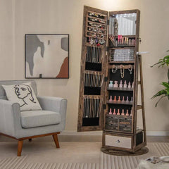 GOFLAME 360° Rotating Jewelry Armoire Full Length Mirrored Freestanding Makeup Cabinet |  | Luvasmr - Satisfyingly Organised