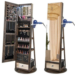 GOFLAME 360° Rotating Jewelry Armoire Full Length Mirrored Freestanding Makeup Cabinet |  | Luvasmr - Satisfyingly Organised