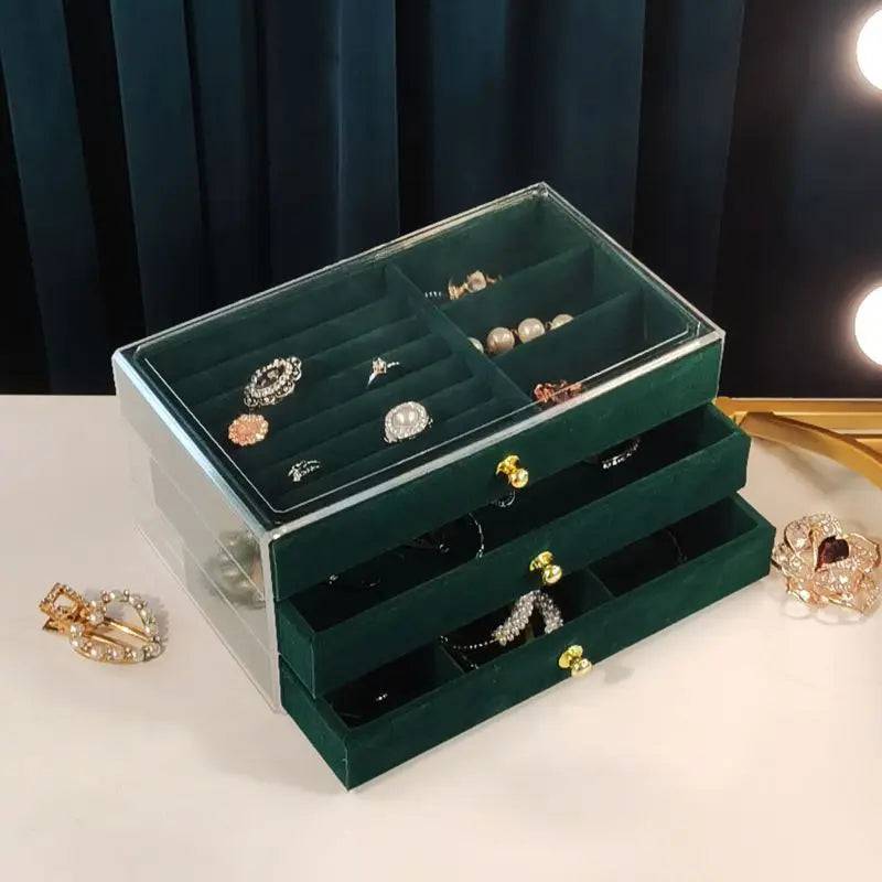 Three-Layer Transparent Velvet Jewellery Box | Bedroom | Luvasmr - Satisfyingly Organised