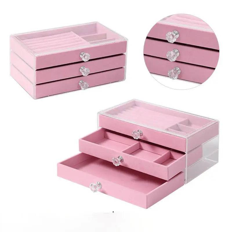 Three-Layer Transparent Velvet Jewellery Box | Bedroom | Luvasmr - Satisfyingly Organised