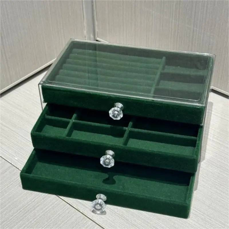 Three-Layer Transparent Velvet Jewellery Box | Bedroom | Luvasmr - Satisfyingly Organised