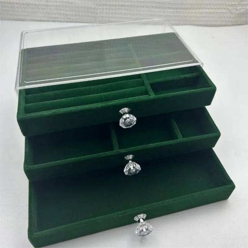 Three-Layer Transparent Velvet Jewellery Box | Bedroom | Luvasmr - Satisfyingly Organised