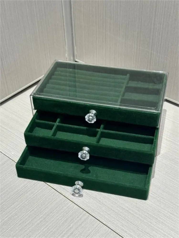 Three-Layer Transparent Velvet Jewellery Box | Bedroom | Luvasmr - Satisfyingly Organised