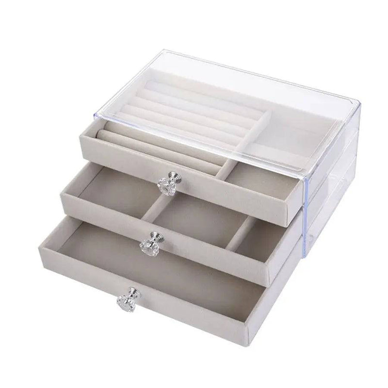 Three-Layer Transparent Velvet Jewellery Box | Bedroom | Luvasmr - Satisfyingly Organised