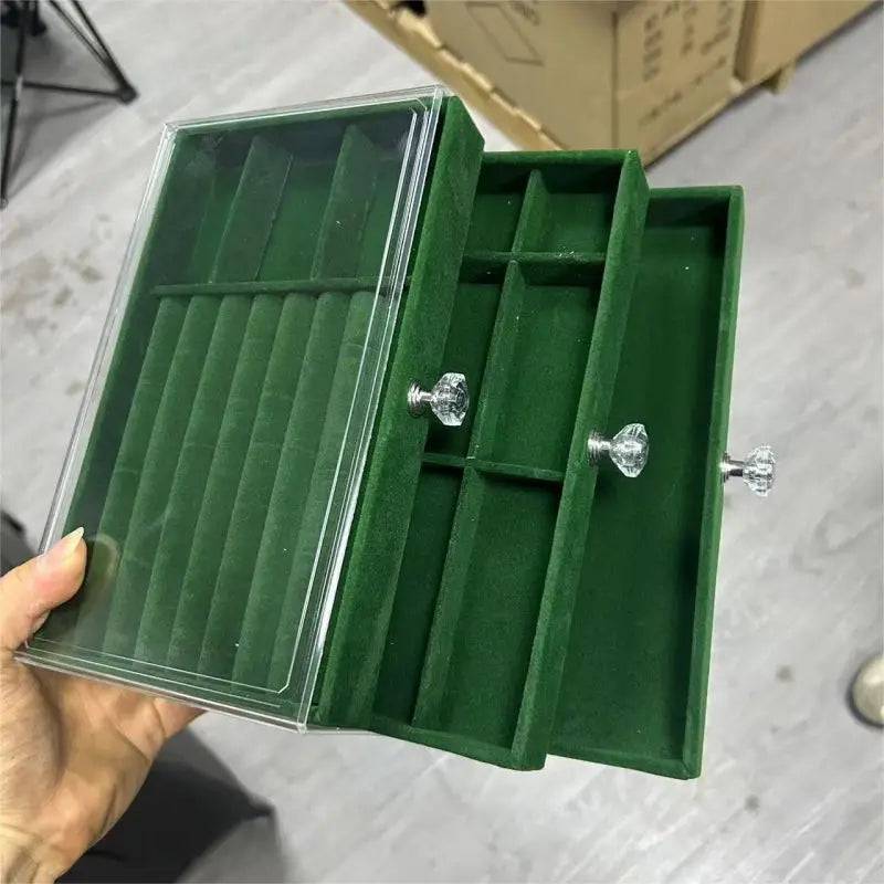 Three-Layer Transparent Velvet Jewellery Box | Bedroom | Luvasmr - Satisfyingly Organised