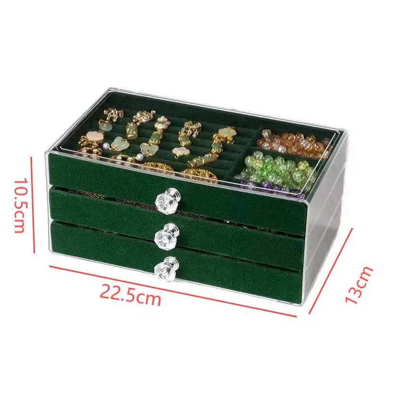Three-Layer Transparent Velvet Jewellery Box | Bedroom | Luvasmr - Satisfyingly Organised
