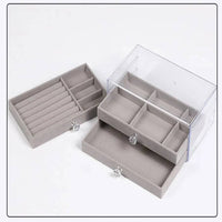 Three-Layer Transparent Velvet Jewellery Box | Bedroom | Luvasmr - Satisfyingly Organised