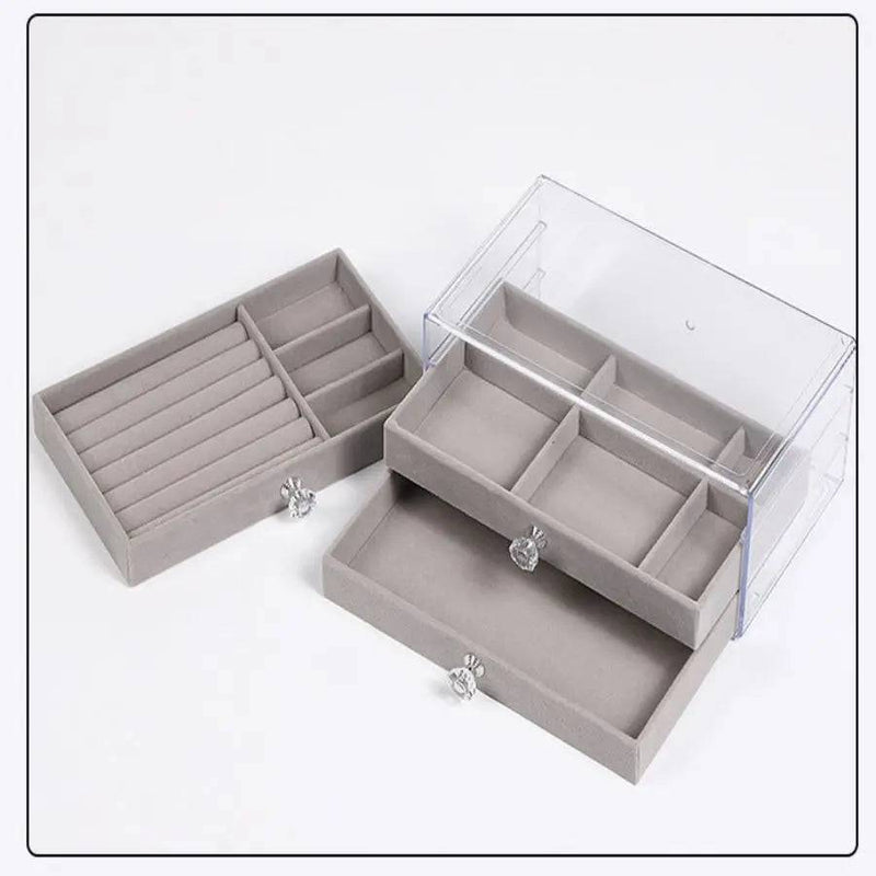 Three-Layer Transparent Velvet Jewellery Box | Bedroom | Luvasmr - Satisfyingly Organised