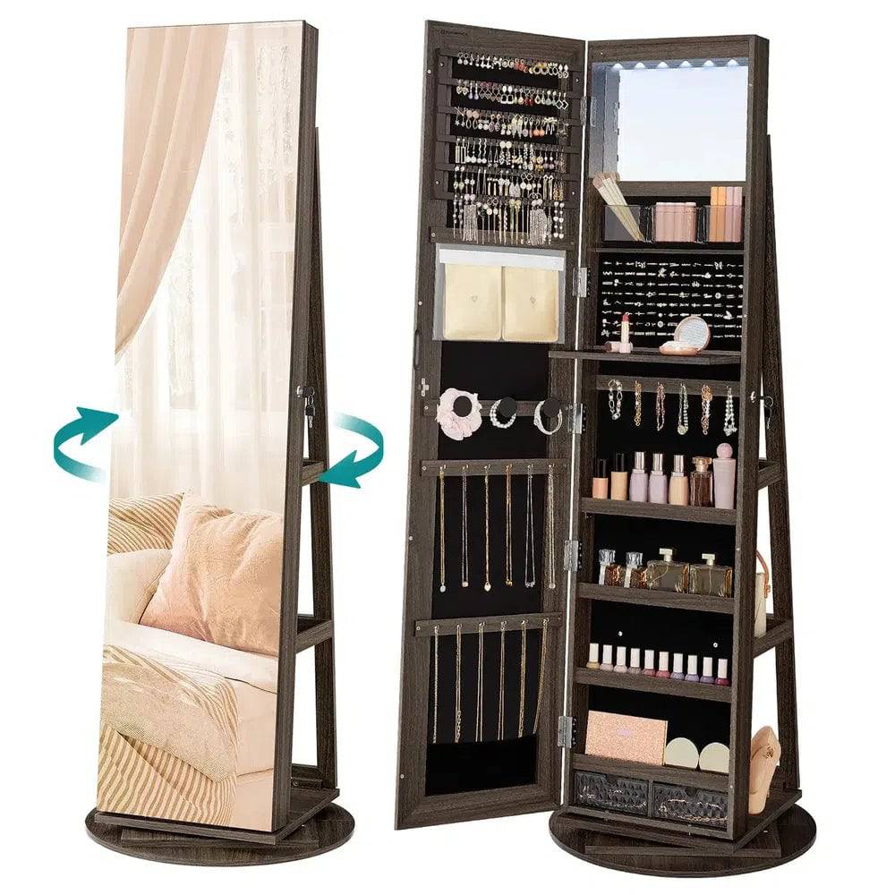 SONGMICS 6 LEDs Mirror Jewellery Cabinet, 360  Swivel Jewellery Storage Organiser, Lockable, Free-Standing Mirror with Storage |  | Luvasmr - Satisfyingly Organised