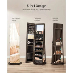 SONGMICS 6 LEDs Mirror Jewellery Cabinet, 360  Swivel Jewellery Storage Organiser, Lockable, Free-Standing Mirror with Storage |  | Luvasmr - Satisfyingly Organised