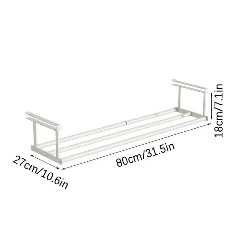 Retractable shoe rack dimensions 80cm x 27cm for optimal space-saving organization.