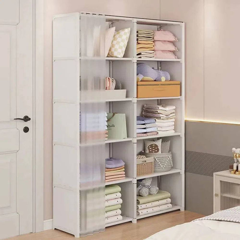 Dust-proof wardrobe organiser with curtain, ideal for stylish and efficient home storage solutions.