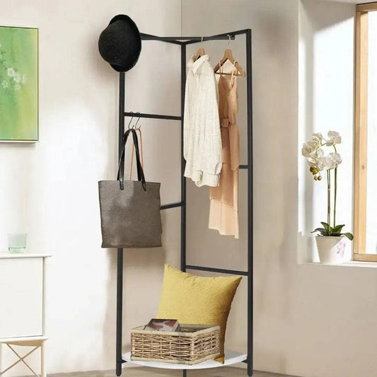 Strong Metal Coat Stand Corner Garment Rack Clothes Rail Wall Hanging Shelf Hook Free Standing |  | Luvasmr - Satisfyingly Organised
