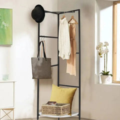 Strong Metal Coat Stand Corner Garment Rack Clothes Rail Wall Hanging Shelf Hook Free Standing |  | Luvasmr - Satisfyingly Organised