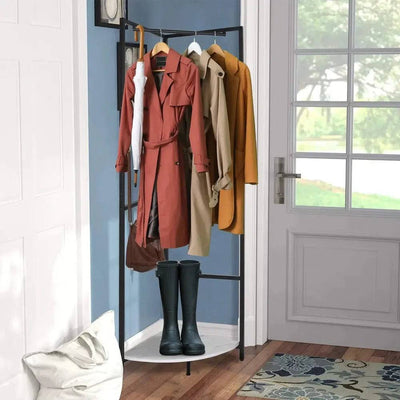 Strong Metal Coat Stand Corner Garment Rack Clothes Rail Wall Hanging Shelf Hook Free Standing |  | Luvasmr - Satisfyingly Organised