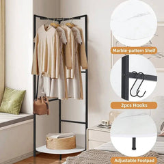 Strong Metal Coat Stand Corner Garment Rack Clothes Rail Wall Hanging Shelf Hook Free Standing |  | Luvasmr - Satisfyingly Organised