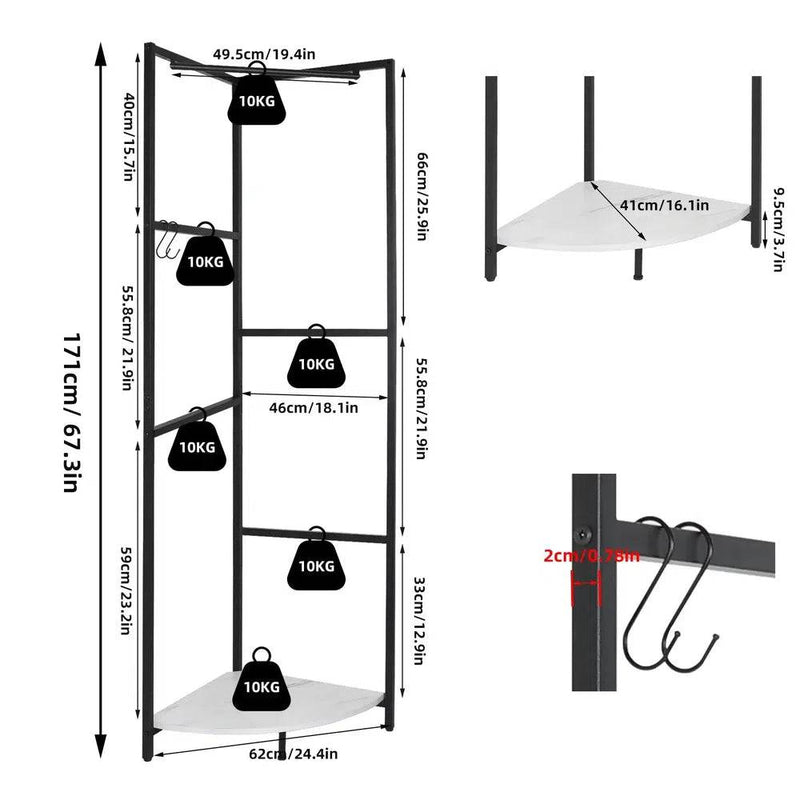 Strong Metal Coat Stand Corner Garment Rack Clothes Rail Wall Hanging Shelf Hook Free Standing |  | Luvasmr - Satisfyingly Organised