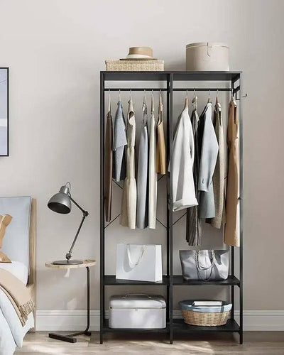 SONGMICS Portable Clothes Wardrobe, Foldable Closet, Clothes Rack Freestanding with Hanging Rods, Storage Shelves, Hooks |  | Luvasmr - Satisfyingly Organised
