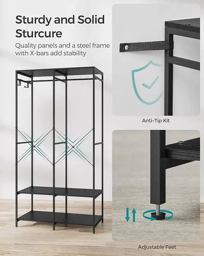 SONGMICS Portable Clothes Wardrobe, Foldable Closet, Clothes Rack Freestanding with Hanging Rods, Storage Shelves, Hooks |  | Luvasmr - Satisfyingly Organised