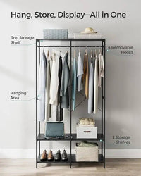 SONGMICS Portable Clothes Wardrobe, Foldable Closet, Clothes Rack Freestanding with Hanging Rods, Storage Shelves, Hooks |  | Luvasmr - Satisfyingly Organised