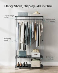 SONGMICS Portable Clothes Wardrobe, Foldable Closet, Clothes Rack Freestanding with Hanging Rods, Storage Shelves, Hooks |  | Luvasmr - Satisfyingly Organised
