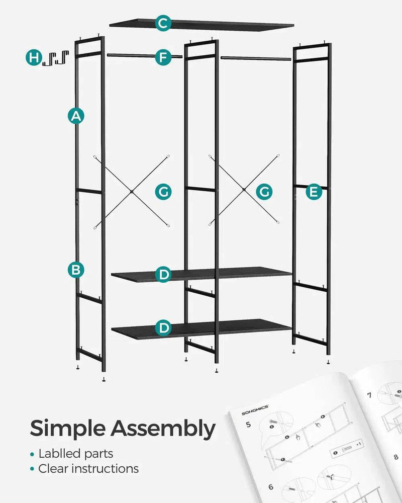 SONGMICS Portable Clothes Wardrobe, Foldable Closet, Clothes Rack Freestanding with Hanging Rods, Storage Shelves, Hooks |  | Luvasmr - Satisfyingly Organised