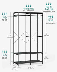 SONGMICS Portable Clothes Wardrobe, Foldable Closet, Clothes Rack Freestanding with Hanging Rods, Storage Shelves, Hooks |  | Luvasmr - Satisfyingly Organised