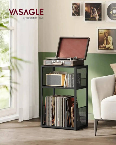 VASAGLE Record Player Stand, 3-Tier Side Table, Vinyl Record Storage up to 100 Albums, End Table for Living Room, Bedroom |  | Luvasmr - Satisfyingly Organised