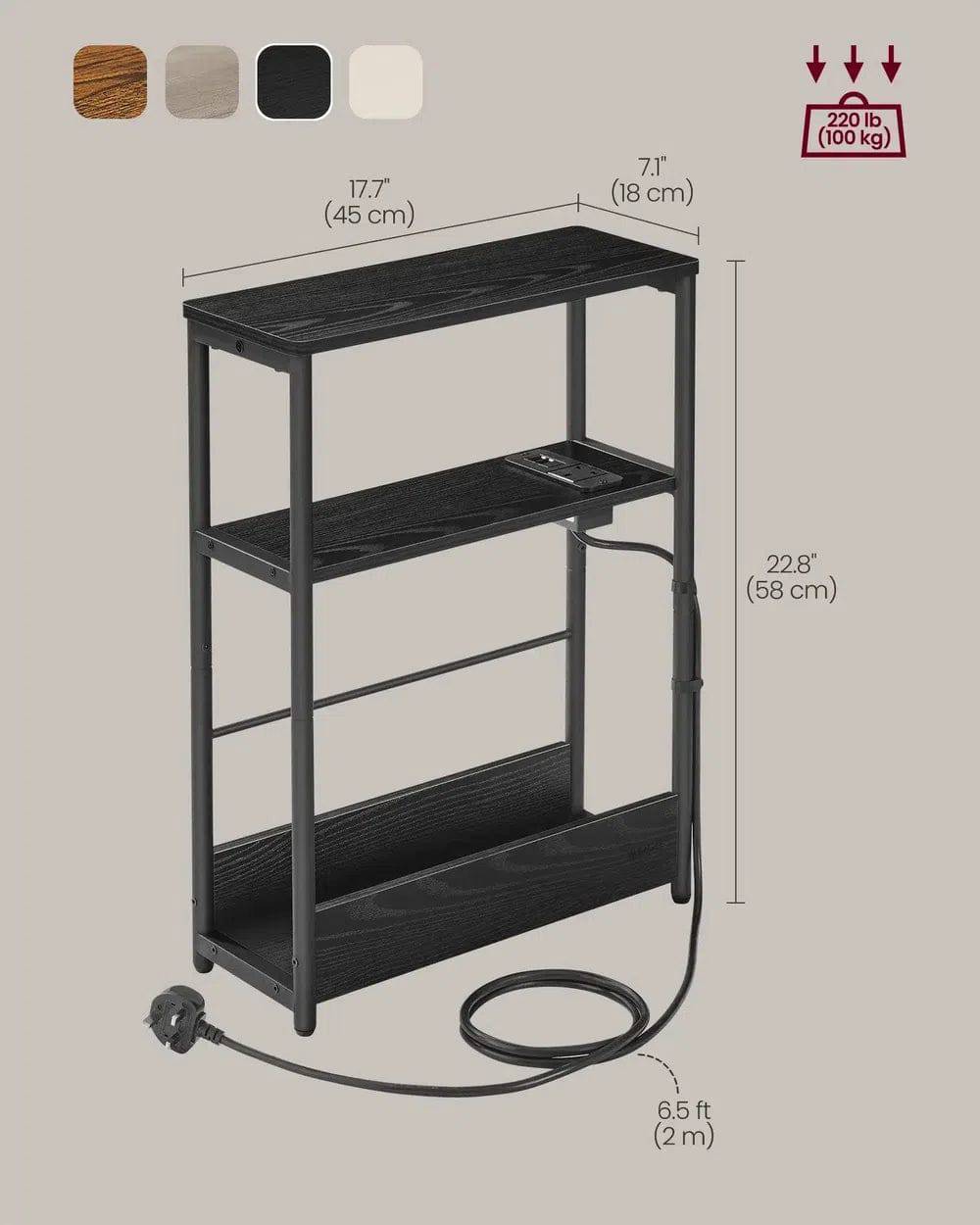 VASAGLE Slim Side Table with Charging Station, 3-Tier Narrow Bedside Table, End Table for Small Spaces, Magazine Rack |  | Luvasmr - Satisfyingly Organised
