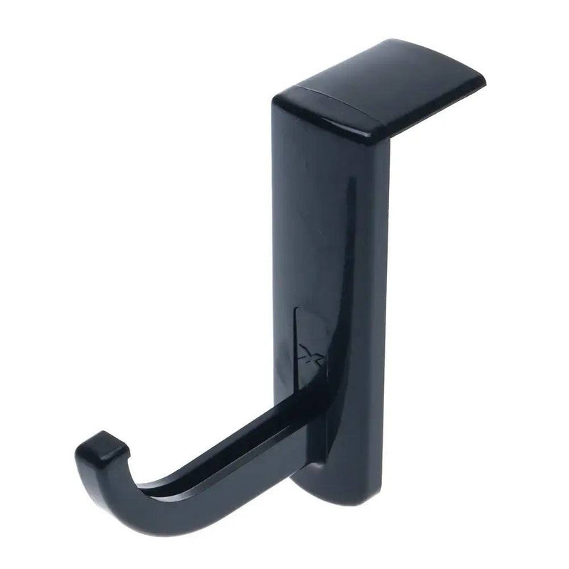 Sleek black universal headphone holder for organizing headphones, designed to attach to walls or monitors.