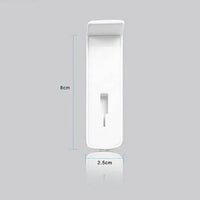 Universal headphone holder made of durable plastic, measuring 8cm by 2.5cm, designed for wall or monitor attachment.