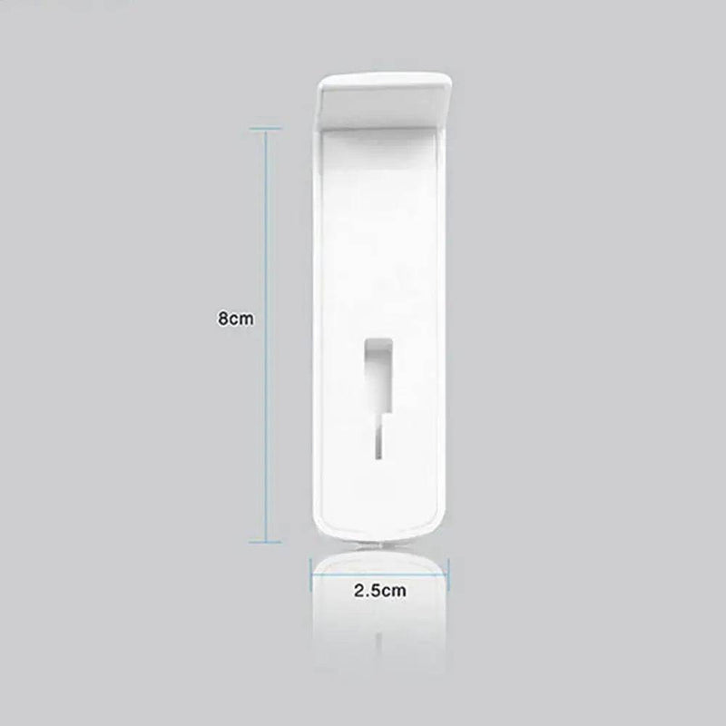 Universal headphone holder made of durable plastic, measuring 8cm by 2.5cm, designed for wall or monitor attachment.