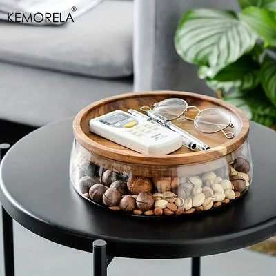 Wooden Trays Glass Bowl Nuts Fruits Food Container For Cereals Jar Double Layer Candy Jars With Wooden Lid Home Kitchen Storage |  | Luvasmr - Satisfyingly Organised