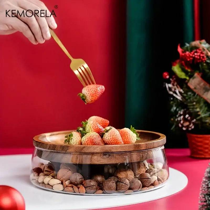 Wooden Trays Glass Bowl Nuts Fruits Food Container For Cereals Jar Double Layer Candy Jars With Wooden Lid Home Kitchen Storage |  | Luvasmr - Satisfyingly Organised