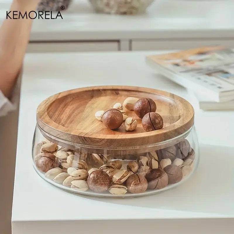 Wooden Trays Glass Bowl Nuts Fruits Food Container For Cereals Jar Double Layer Candy Jars With Wooden Lid Home Kitchen Storage |  | Luvasmr - Satisfyingly Organised